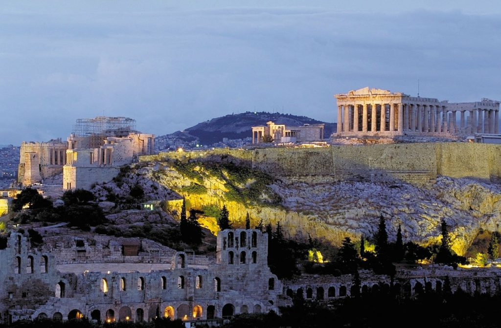 L'acropole de nuit à Athènes